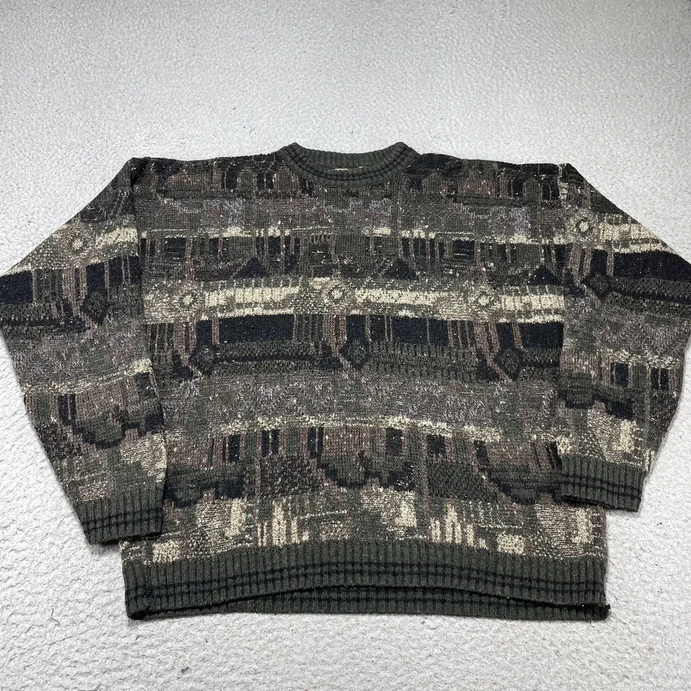 Vintage Haggar Sweater Mens XL Green Geometric Knit‎ Crewneck Pullover Italy